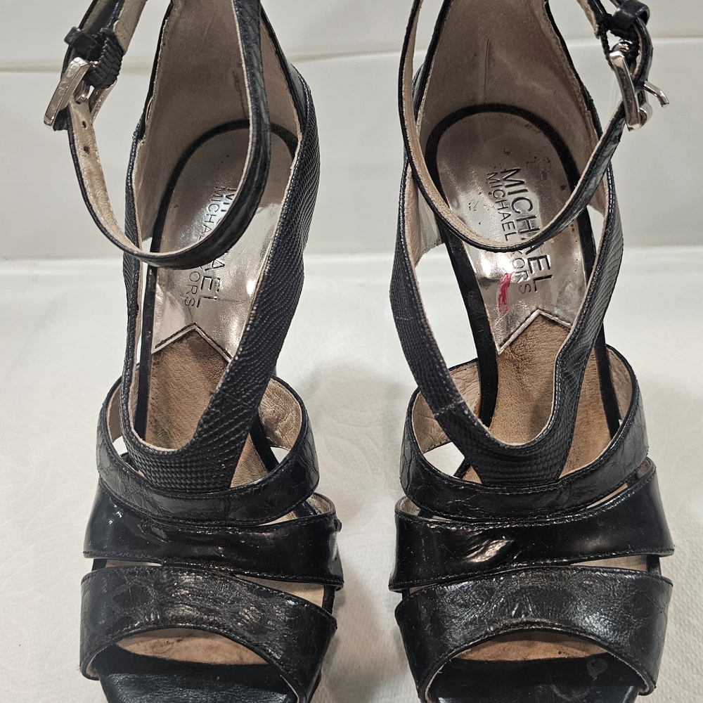 MICHAEL Michael Kors Black Patent & Textured Strappy Heels